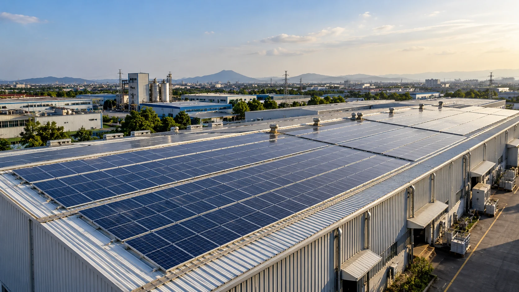 Large industrial rooftop solar field